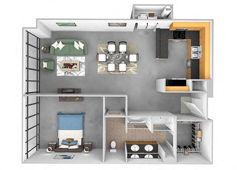 Floor plan for 1 bed, 1 bath, 1121 sqft